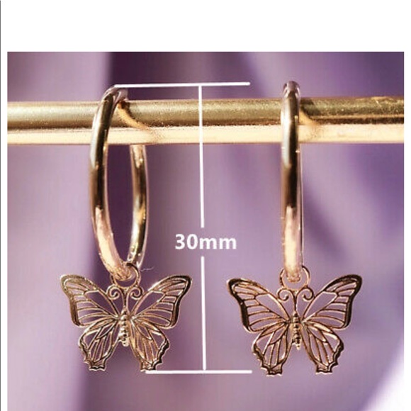 New Butterfly Drop 14k Rose Gold Plated Earrings - Picture 2 of 4
